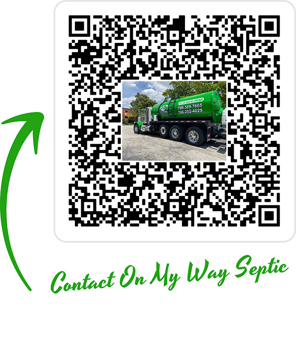 QR code for “On My Way Septic” with an image of a green septic truck